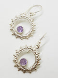 Sterling Silver Amethyst in Ornate Circle Drop Earrings