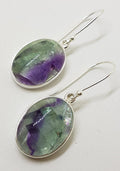 Sterling Silver Large Oval Cabochon Cut Fluorite Drop Earrings