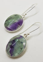 Sterling Silver Large Oval Cabochon Cut Fluorite Drop Earrings