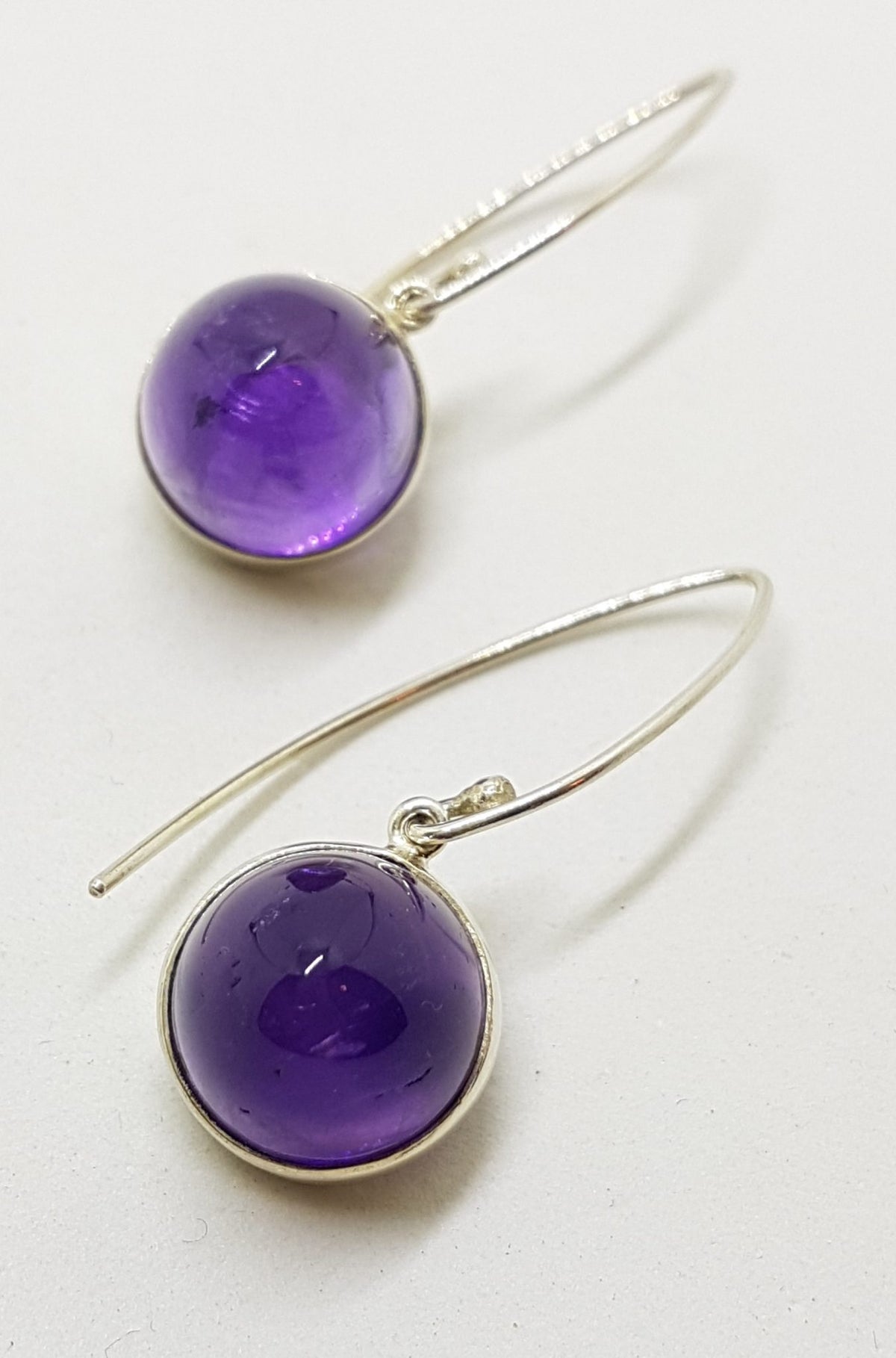 Sterling Silver Cabochon Cut Amethyst Pointy Drop Earrings