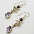 Sterling Silver Amethyst Moonstone and Garnet Drop Earrings