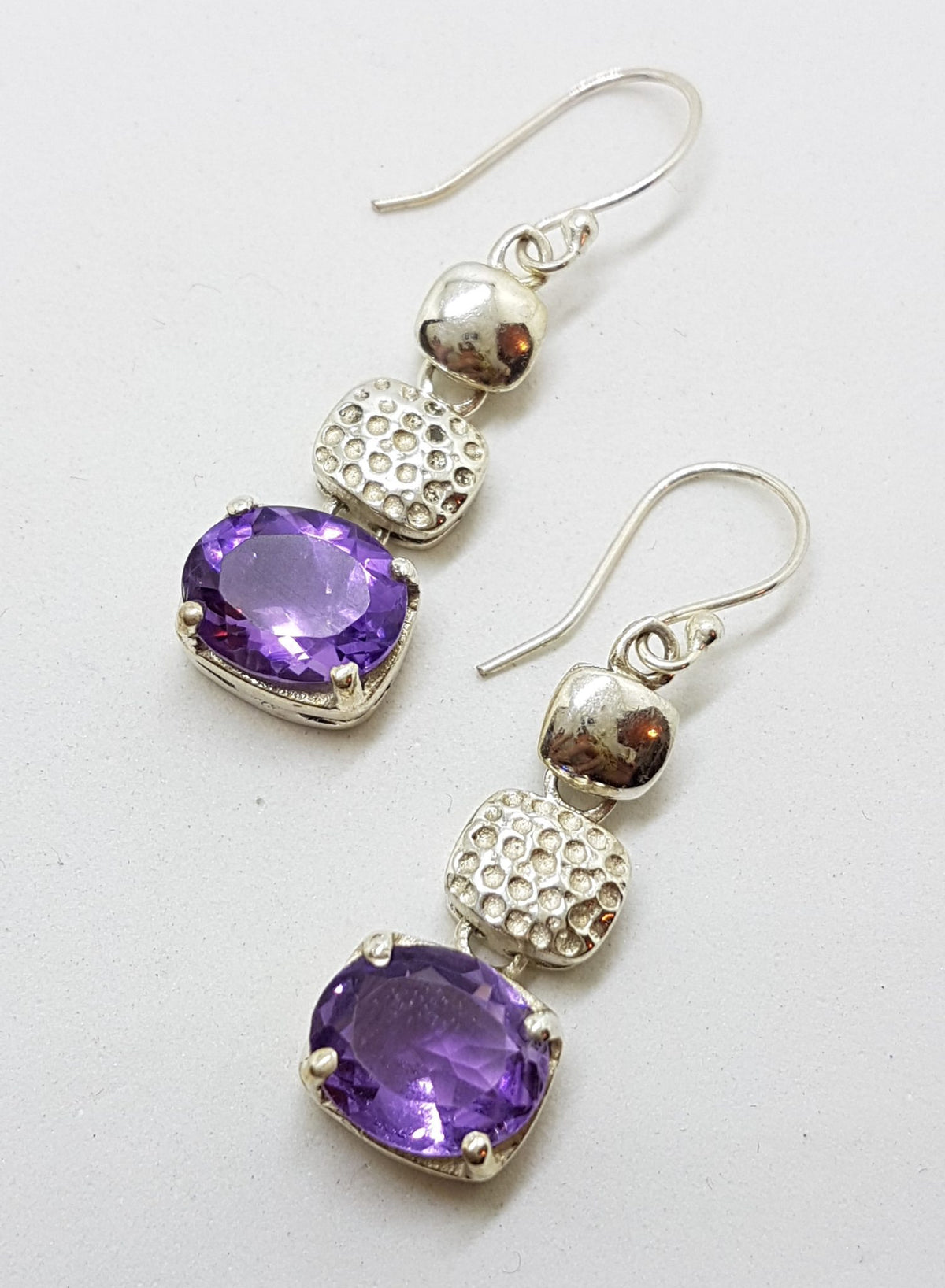Sterling Silver Oval Amethyst Long Drop Earrings