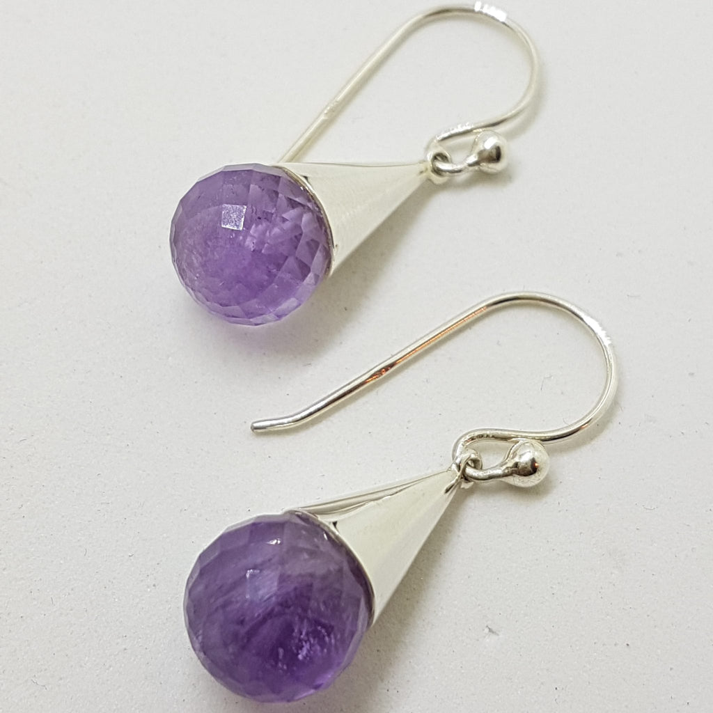 Sterling Silver Ball Drop Amethyst Earrings in Cone Setting