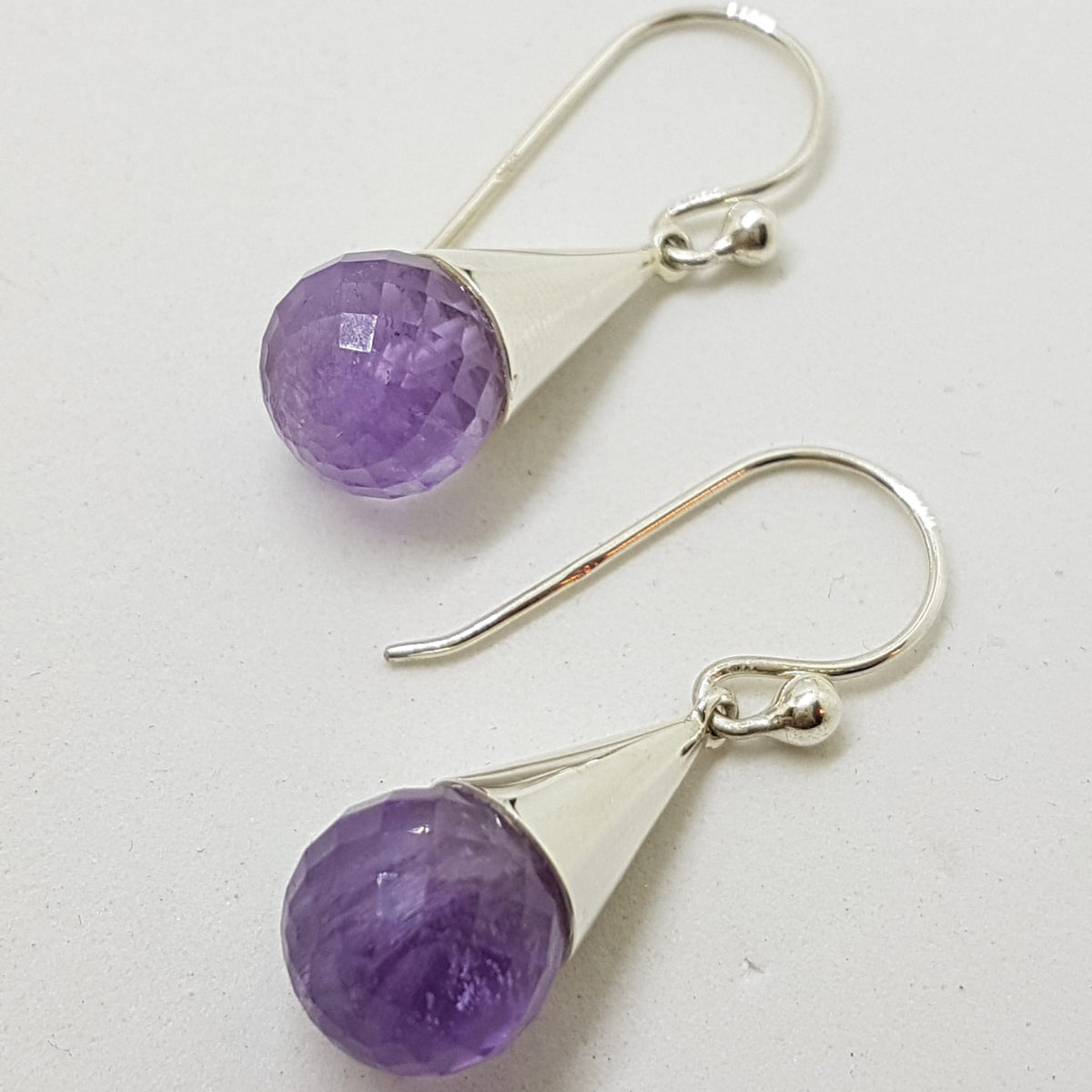 Sterling Silver Ball Drop Amethyst Earrings in Cone Setting