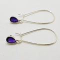 Sterling Silver Teardrop / Pear Shape Amethyst Long Hook Drop Earrings