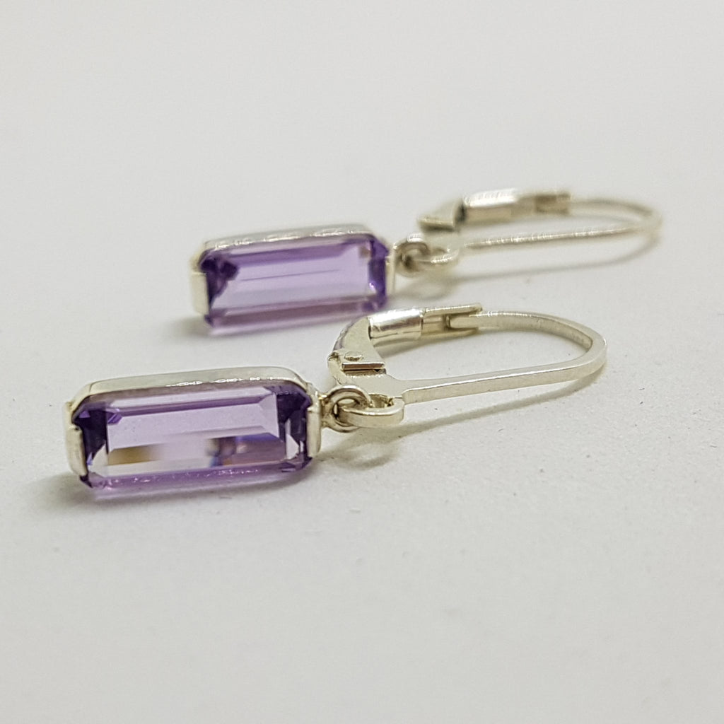 Sterling Silver Rectangular Amethyst Drop Earrings