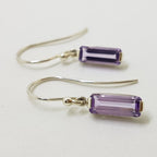 Sterling Silver Rectangular Amethyst Drop Earrings
