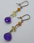 Sterling Silver Amethyst, Citrine and Carnelian Drop Earrings