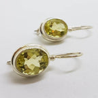 Sterling Silver Lemon Citrine / Quartz Oval Bezel Set Drop Earrings