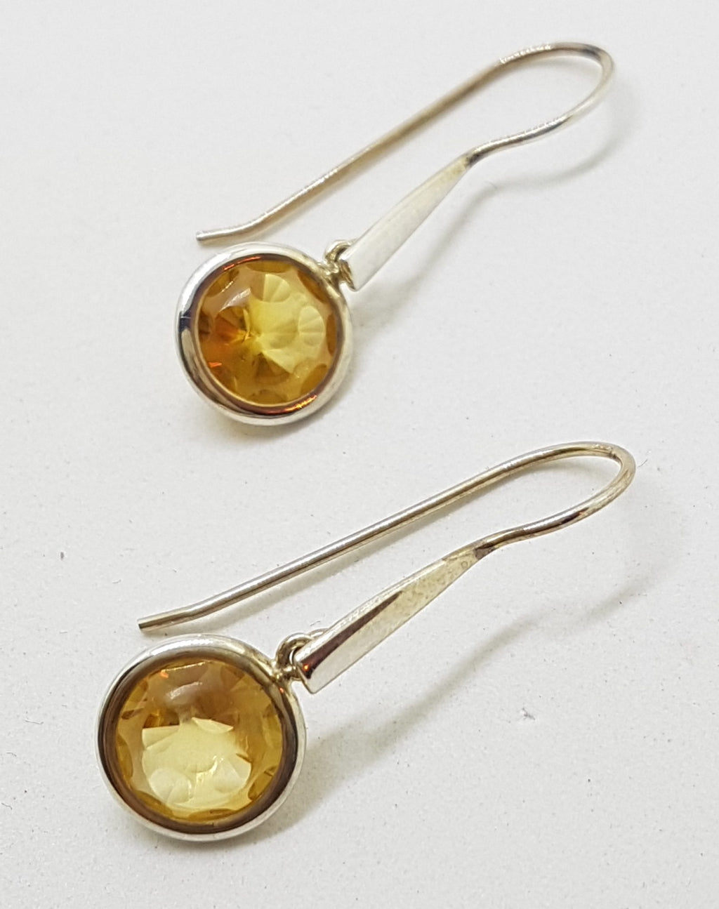 Sterling Silver Citrine Round Bezel Set Long Line Drop Earrings
