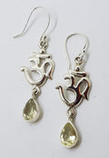 Sterling Silver Citrine Ornate Om Symbol Long Drop Earrings