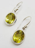 Sterling Silver Lemon Citrine / Quartz Oval Bezel Set Drop Earrings