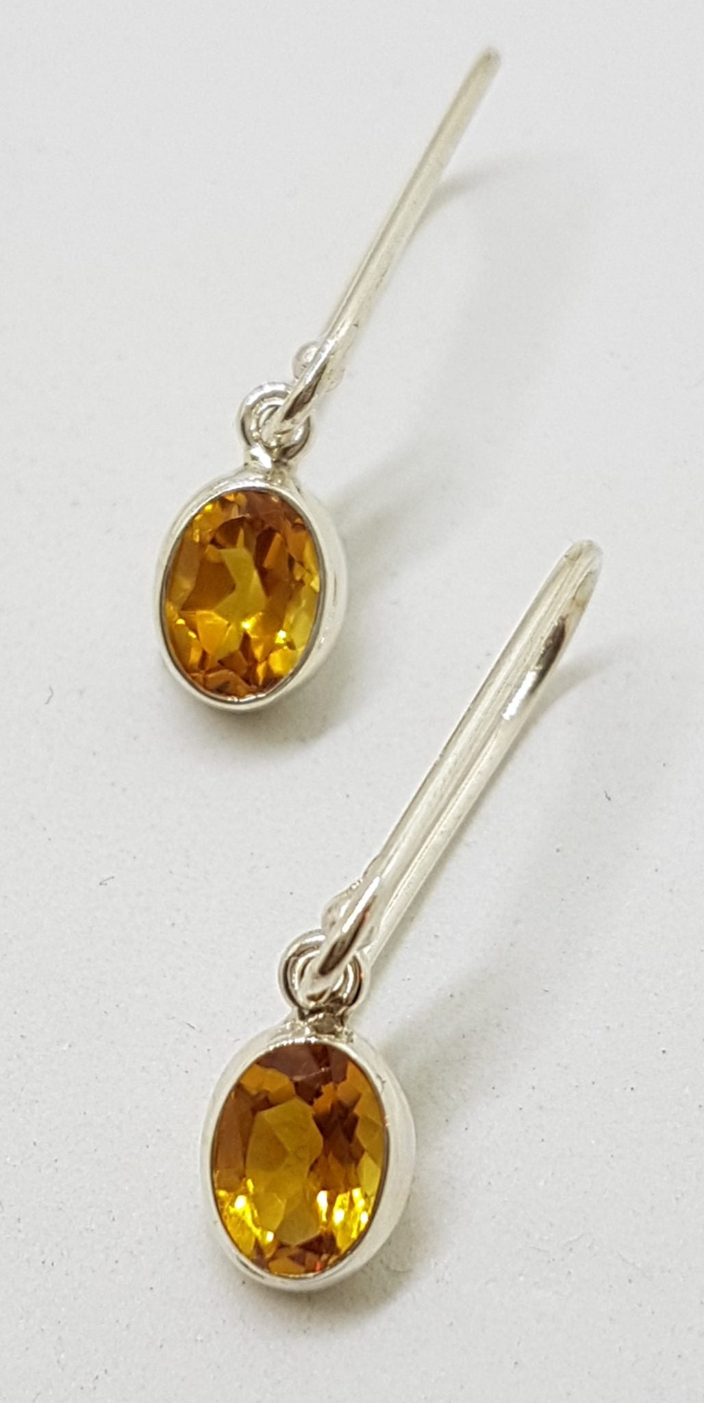 Sterling Silver Citrine Oval Bezel Set Long Line Drop Earrings