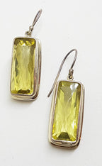 Sterling Silver Large Rectangular Lemon Citrine / Quartz Drop Earrings