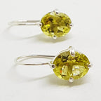 Sterling Silver Oval Claw Set Lemon Citrine / Quartz Drop Earrings