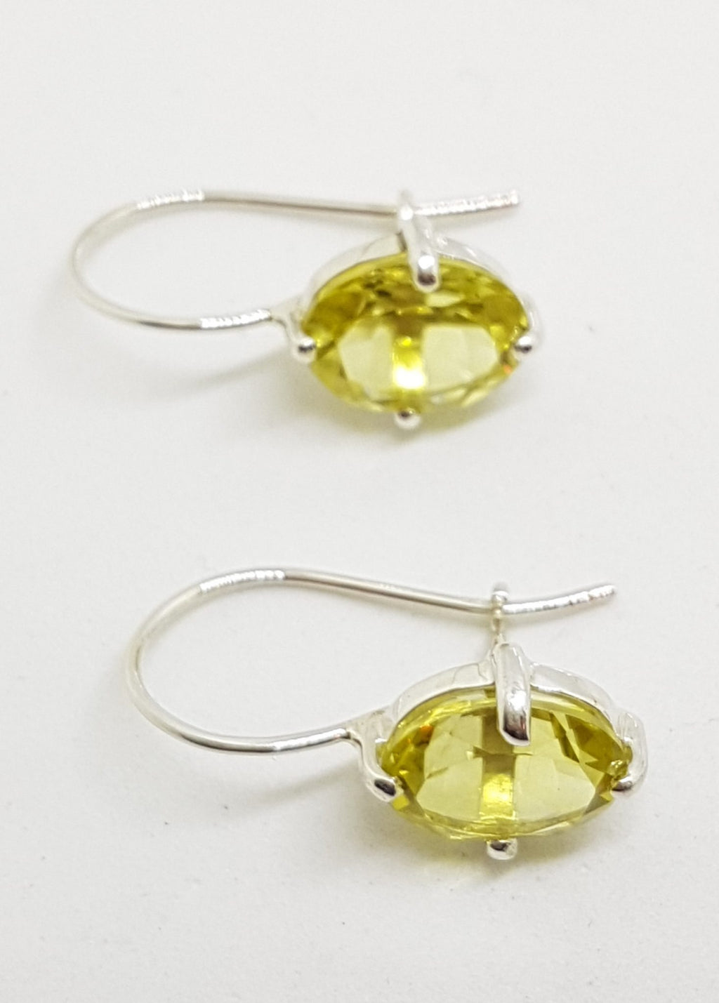 Sterling Silver Oval Claw Set Lemon Citrine / Quartz Drop Earrings