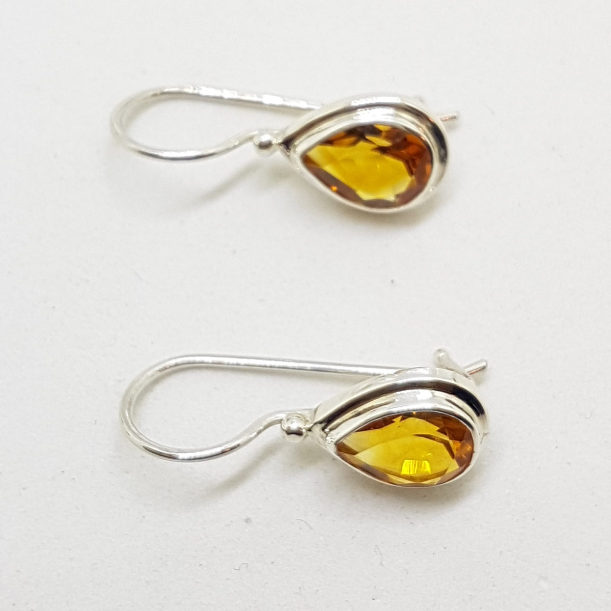 Sterling Silver Pear Shape / Teardrop Citrine Drop Earrings