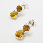 Sterling Silver Citrine Drop Stud Earrings