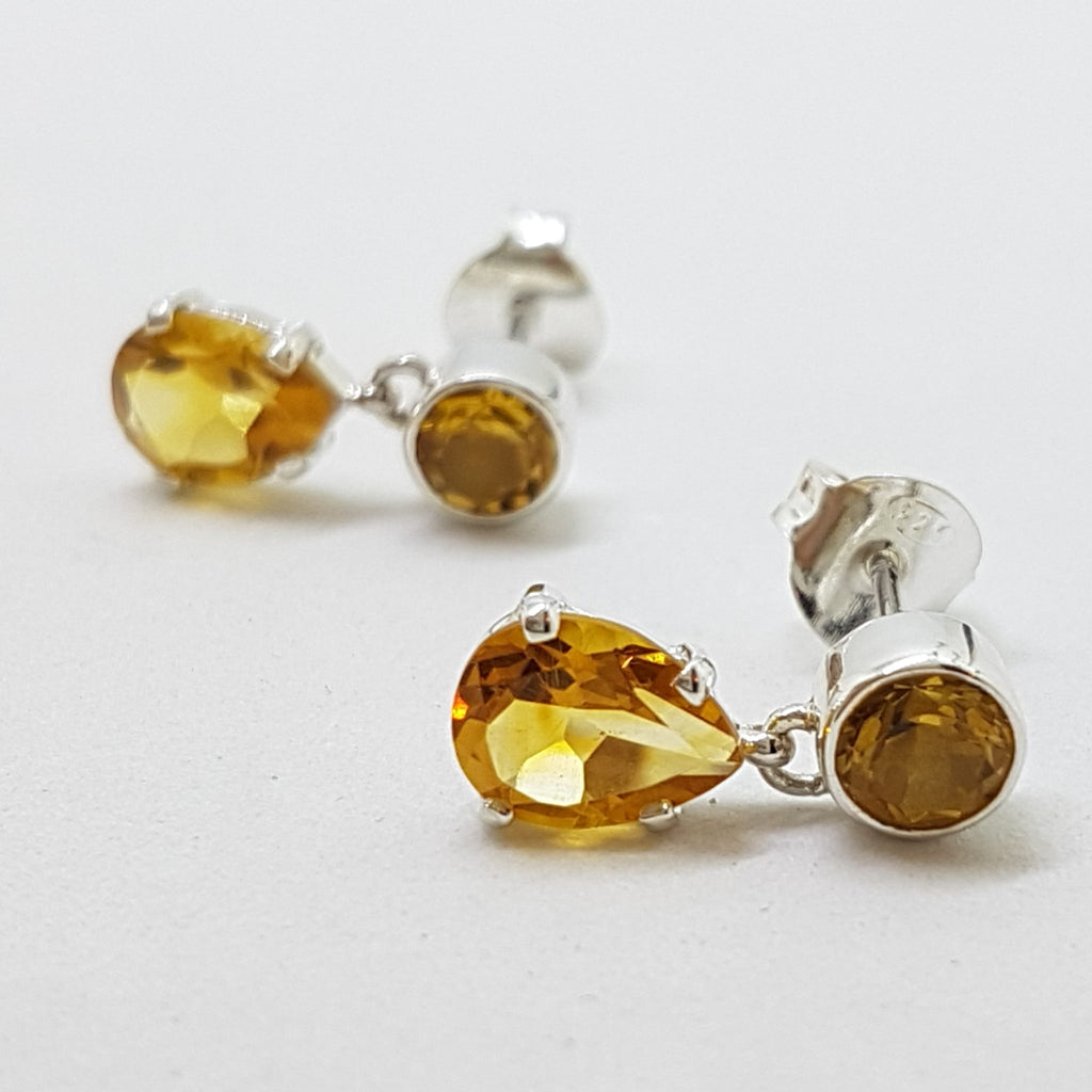 Sterling Silver Citrine Drop Stud Earrings
