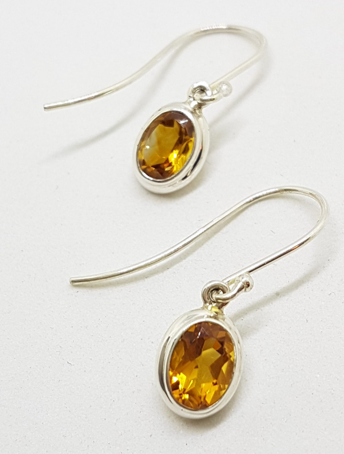 Sterling Silver Citrine Oval Bezel Set Drop Earrings