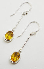 Sterling Silver Long Line Oval Bezel Set Citrine Drop Earrings