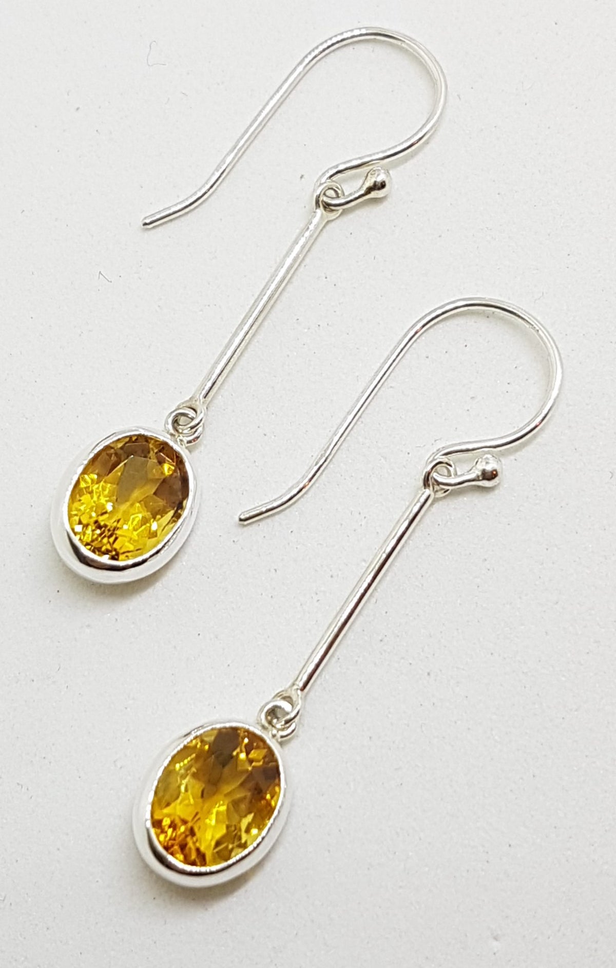 Sterling Silver Long Line Oval Bezel Set Citrine Drop Earrings