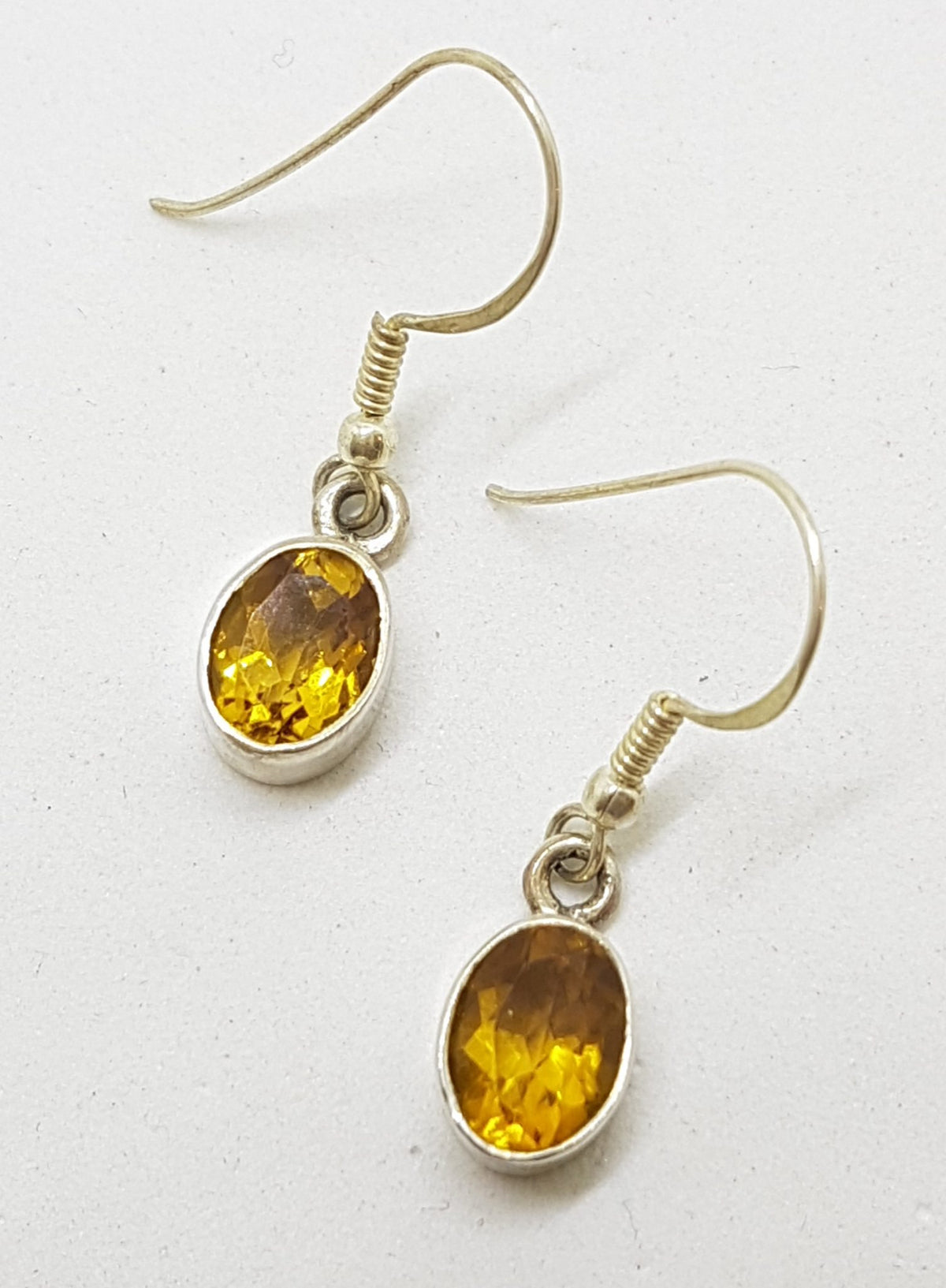 Sterling Silver Citrine Oval Bezel Set Drop Earrings