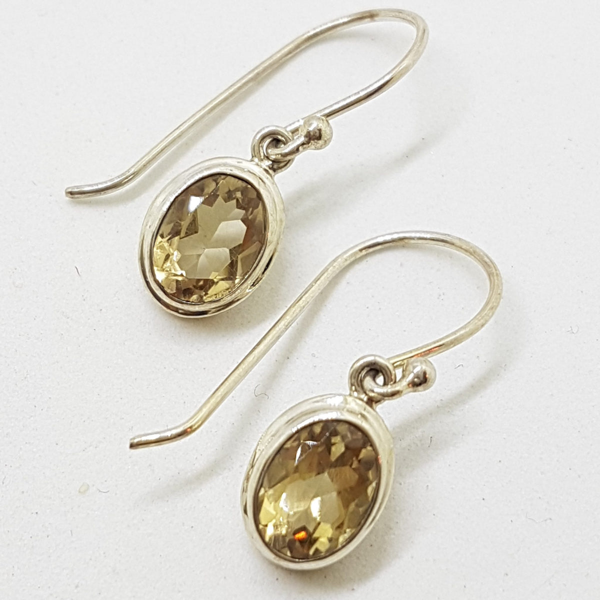 Sterling Silver Citrine Oval Bezel Set Drop Earrings