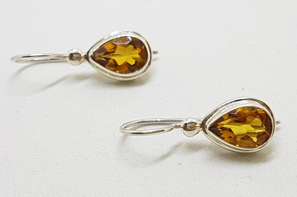 Sterling Silver Pear Shape / Teardrop Citrine Drop Earrings