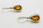 Sterling Silver Pear Shape / Teardrop Citrine Drop Earrings