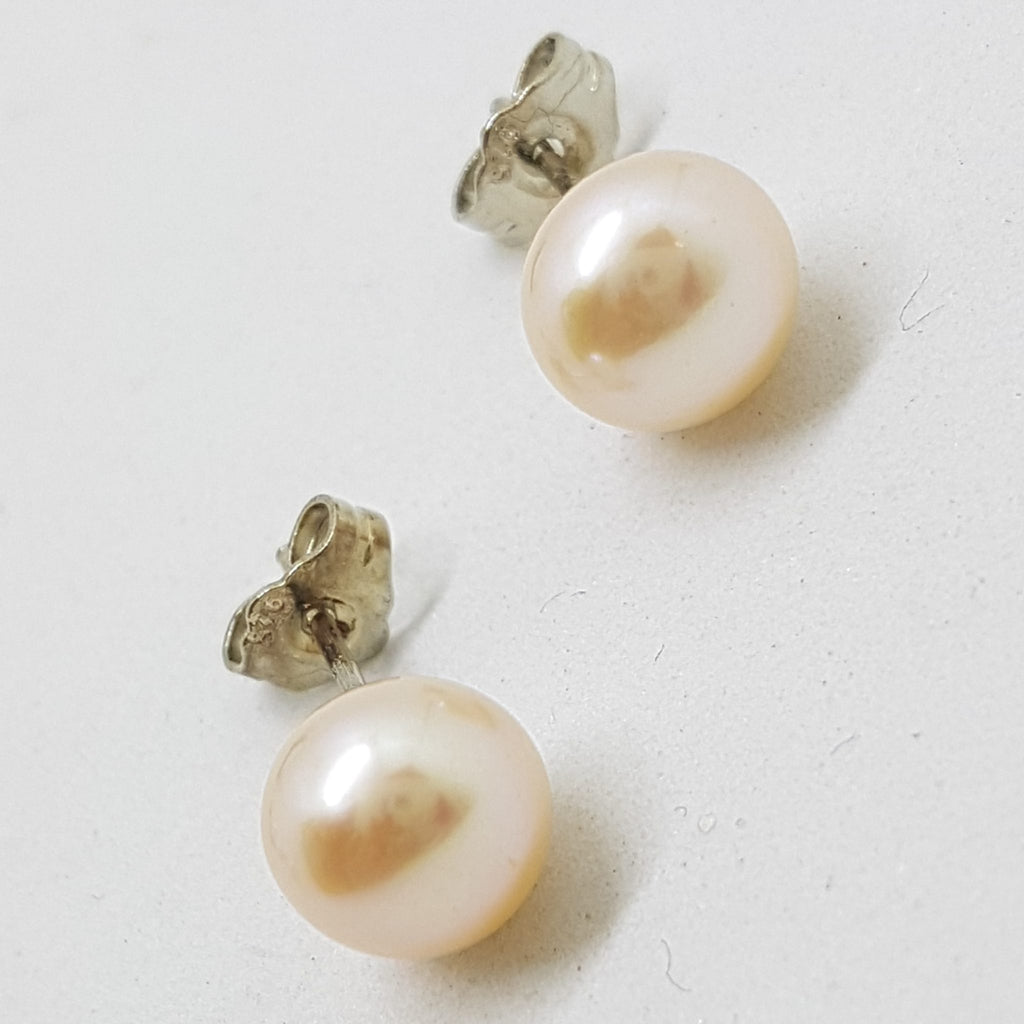 Sterling Silver Pearl Stud Earrings - Available in White, Cream, Pink, Black and / or Grey