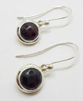 Sterling Silver Unusual Cut Garnet Bezel Set Drop Earrings
