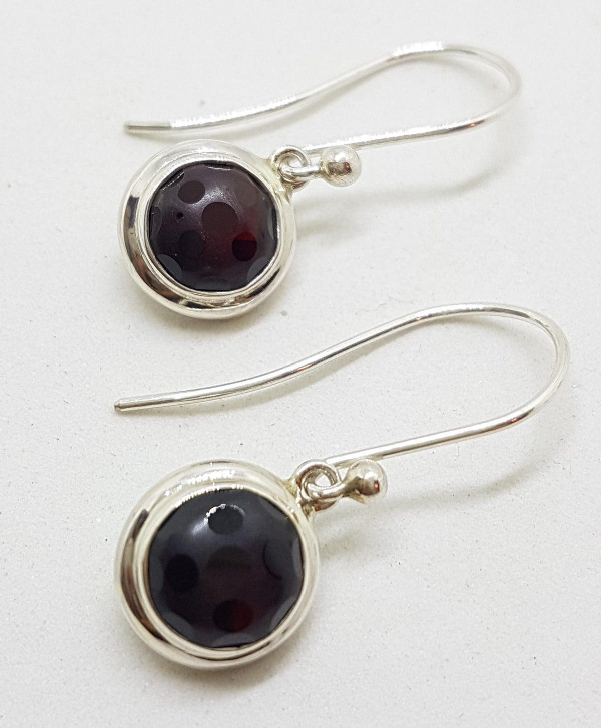 Sterling Silver Unusual Cut Garnet Bezel Set Drop Earrings