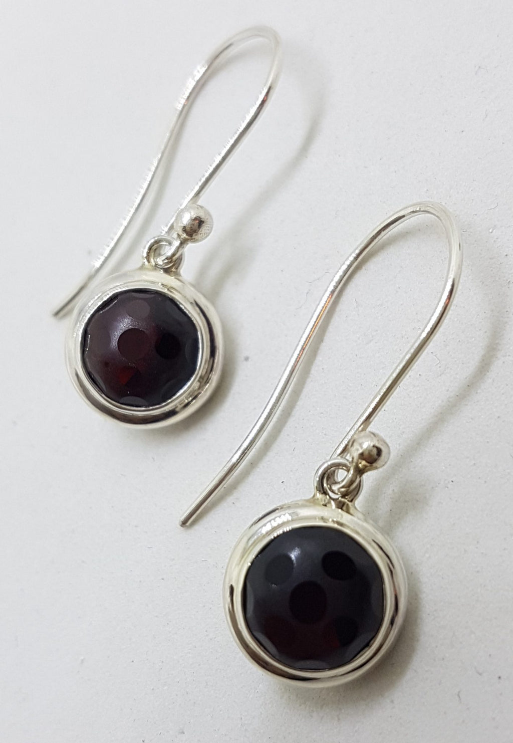Sterling Silver Unusual Cut Garnet Bezel Set Drop Earrings