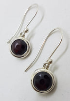 Sterling Silver Unusual Cut Garnet Bezel Set Drop Earrings