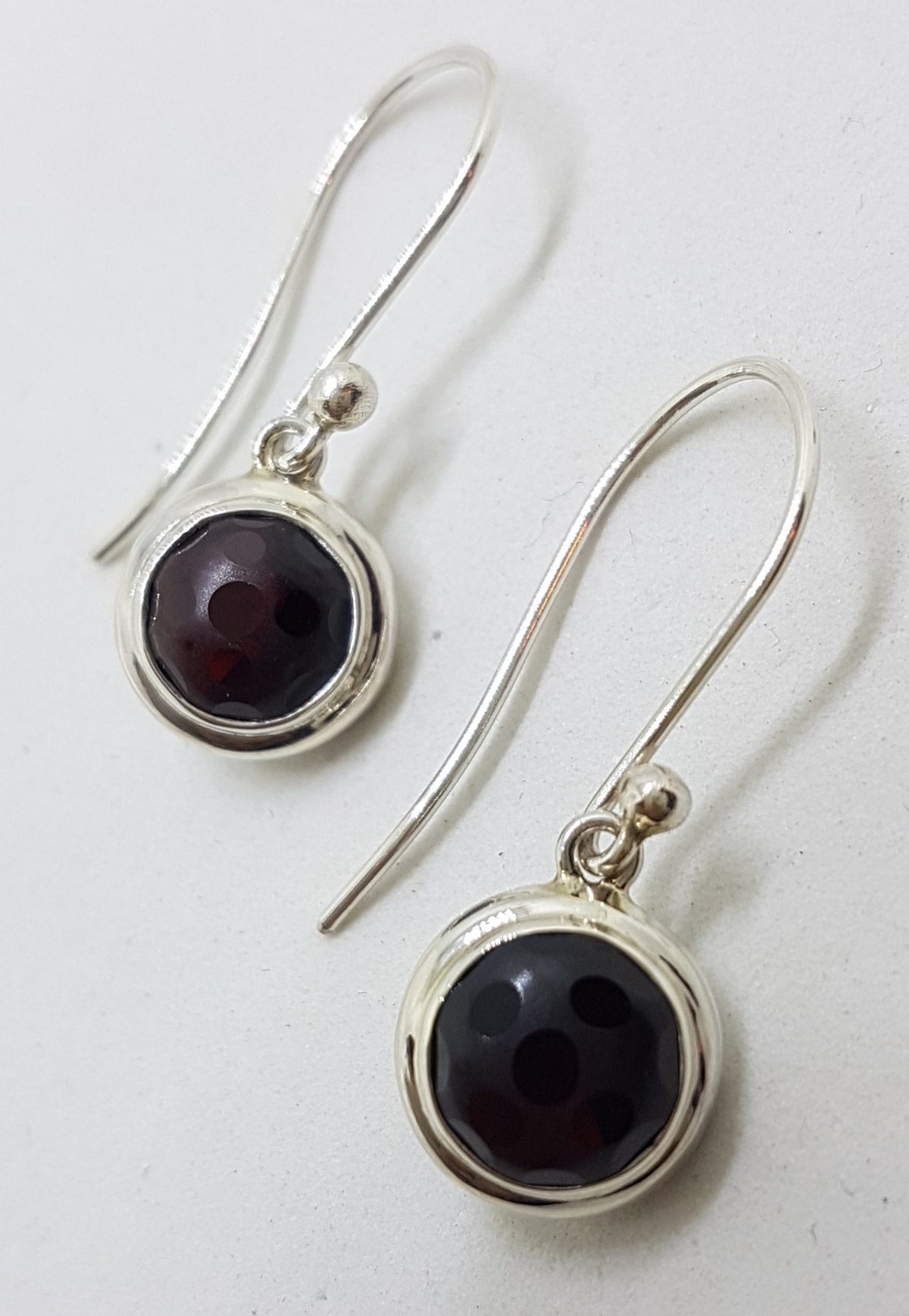 Sterling Silver Unusual Cut Garnet Bezel Set Drop Earrings