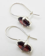 Sterling Silver Oval Claw Set Garnet Drop Earrings