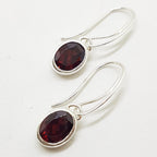 Sterling Silver Bezel Set Oval Garnet Drop Earrings