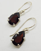 Sterling Silver Teardrop / Pear Shape Garnet Drop Earrings