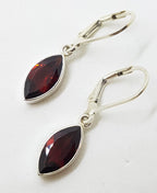 Sterling Silver Garnet Drop Earrings - Marquis Shape