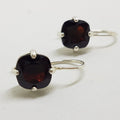 Sterling Silver Square Claw Set Garnet Drop Earrings