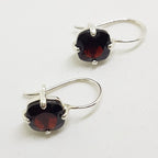 Sterling Silver Square Claw Set Garnet Drop Earrings