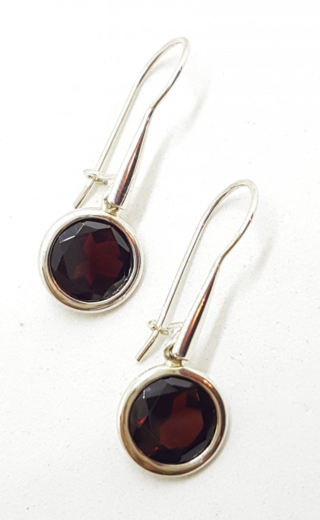 Sterling Silver Garnet Earrings - Long Round Drops