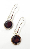 Sterling Silver Garnet Earrings - Long Round Drops