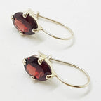 Sterling Silver Oval Claw Set Garnet Drop Earrings