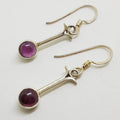Sterling Silver Long Cabochon Cut Round Garnet Drop Earrings