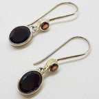 Sterling Silver Garnet Drop Earrings - Oval and Round Drop