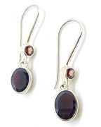 Sterling Silver Garnet Drop Earrings - Oval and Round Drop