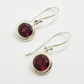 Sterling Silver Round Garnet Bezel Set Drop Earrings