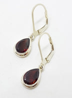Sterling Silver Teardrop / Pear Shape Garnet Drop Earrings